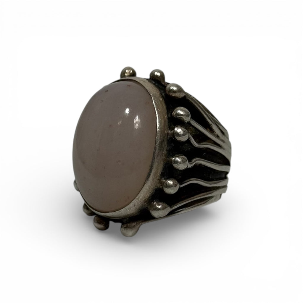 vintage 60s/70s orno poland mcm modernist pink agate silver ring