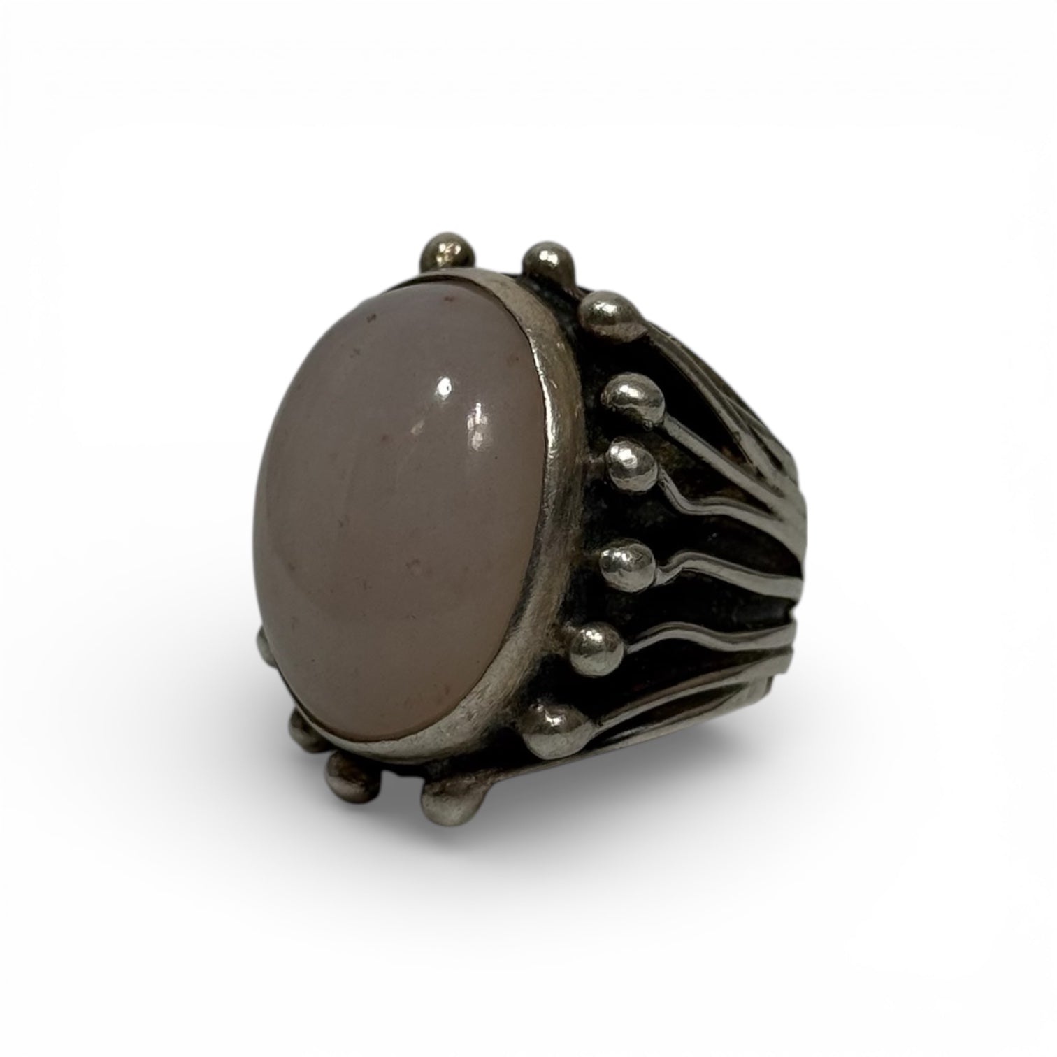 vintage 60s/70s orno poland mcm modernist pink agate silver ring