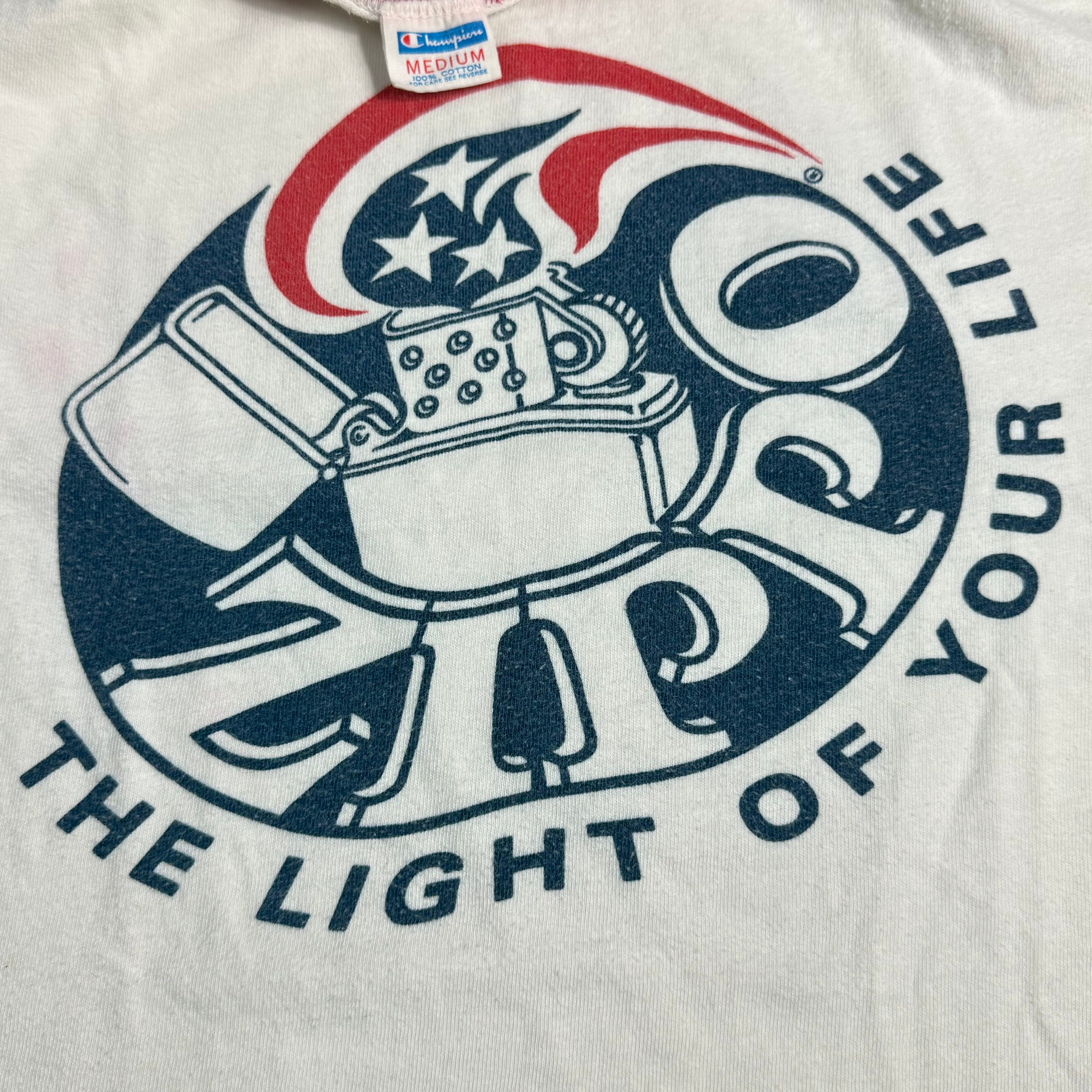 vintage 70s champion blue bar zippo lighter ringer tee