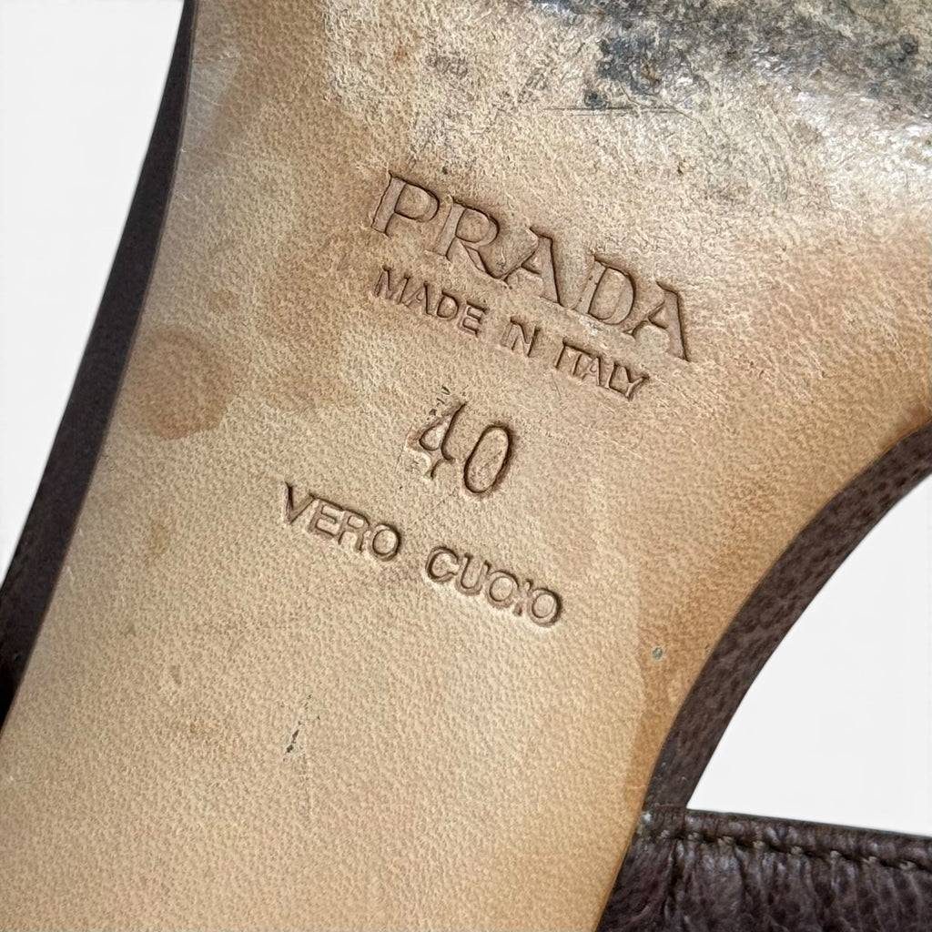 vintage y2k prada brown leather thong kitten heel gear sandals