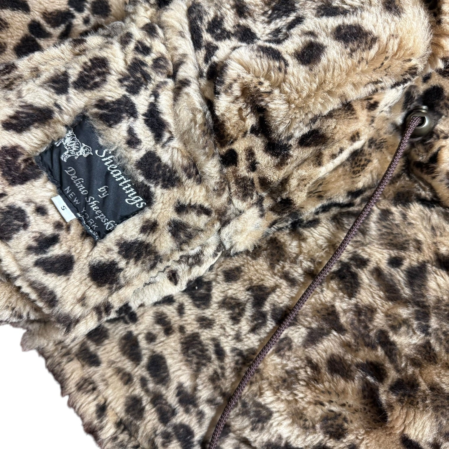 vintage delino sheepskin shearling hooded brown suede leopard fur lined coat