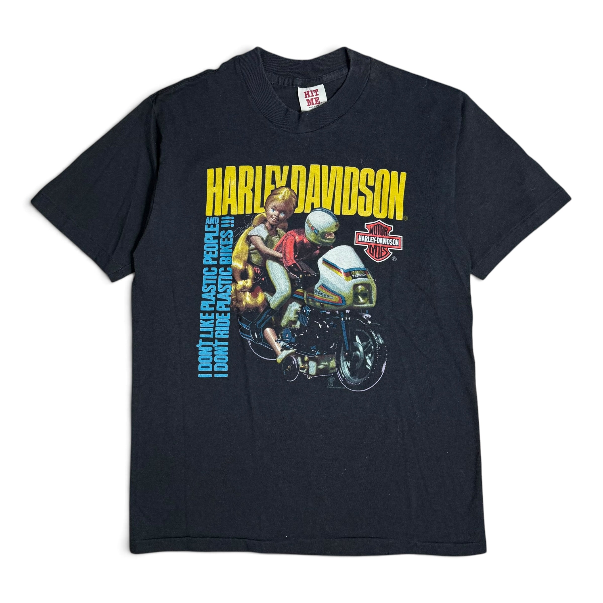 vintage 80s harley davidson plastic people barbie tee