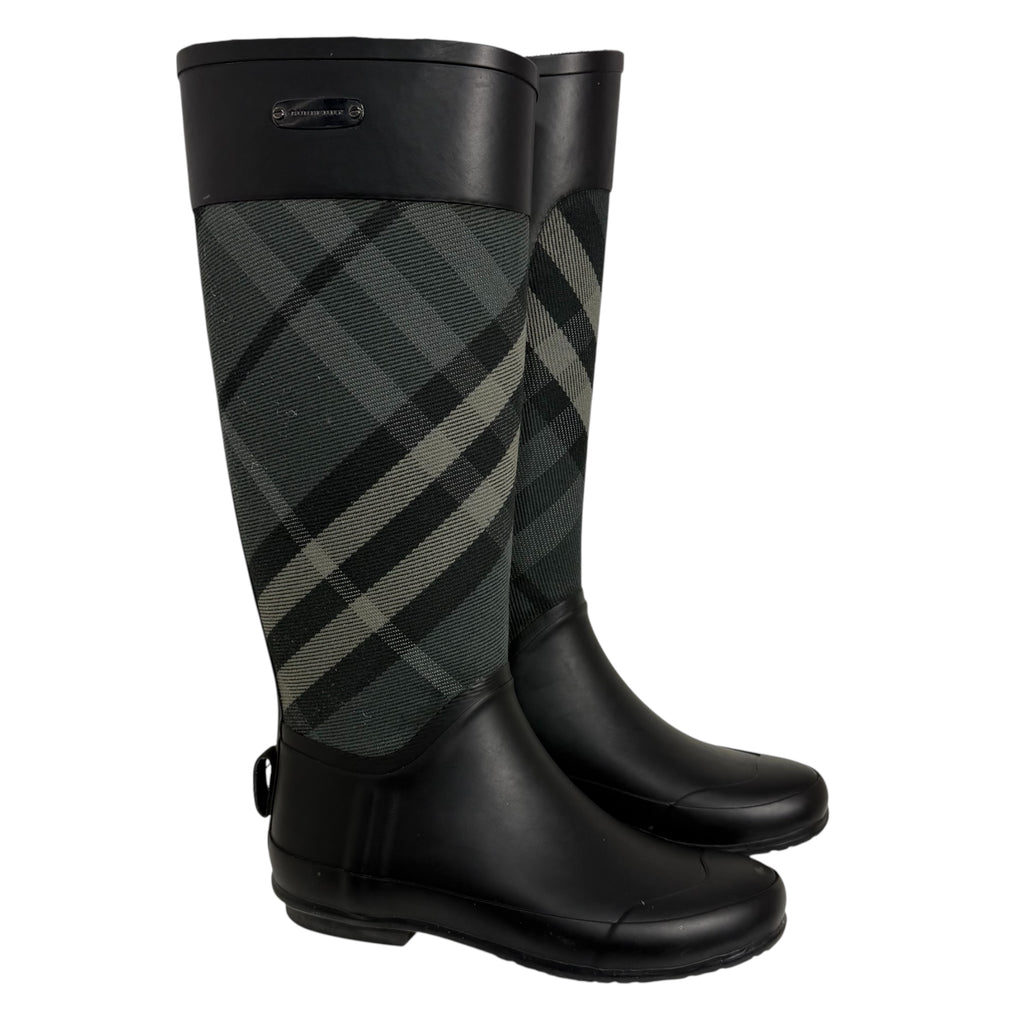 burberry black & gray clemence rain boots