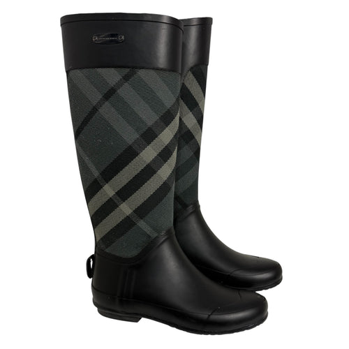 burberry black & gray clemence rain boots