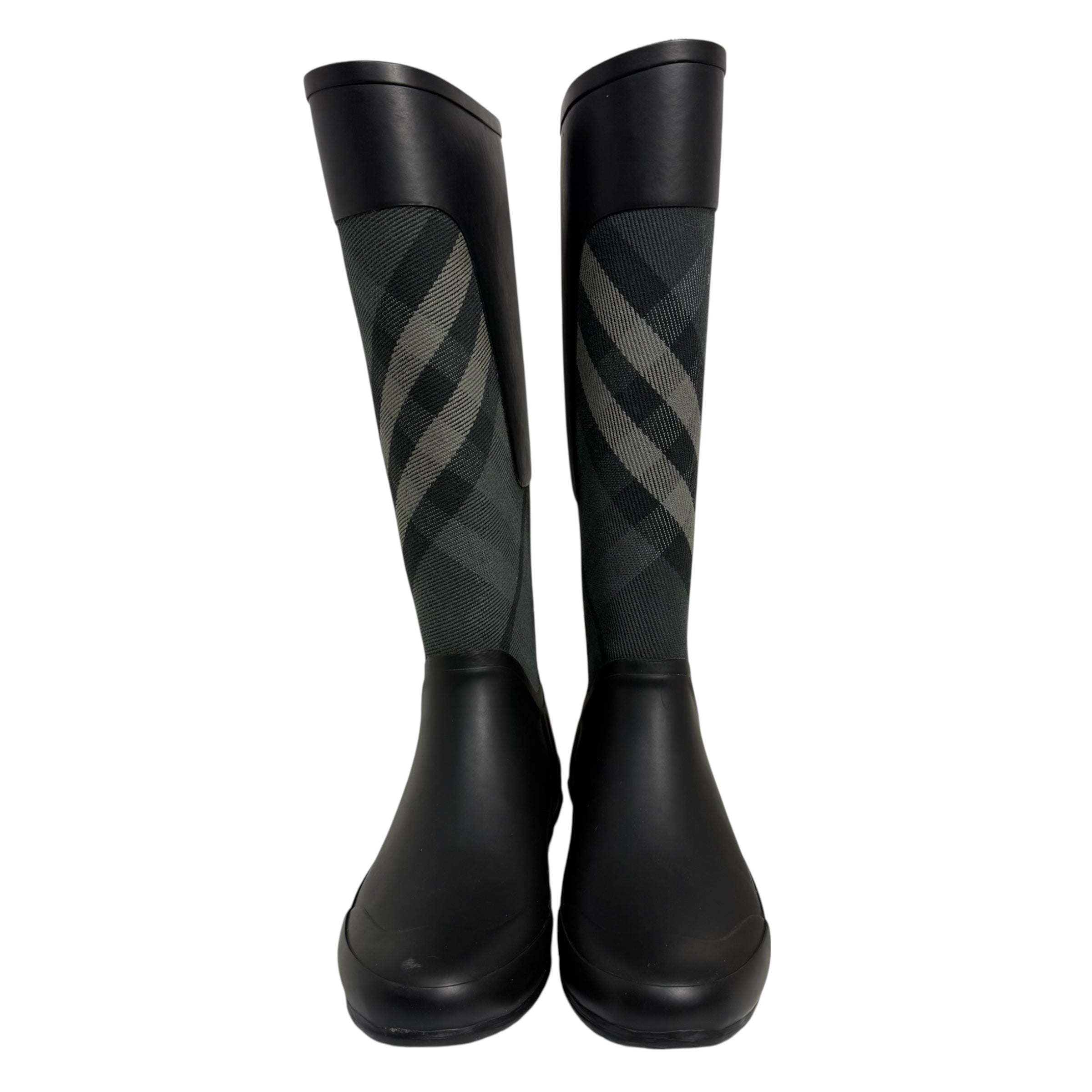 burberry black & gray clemence rain boots