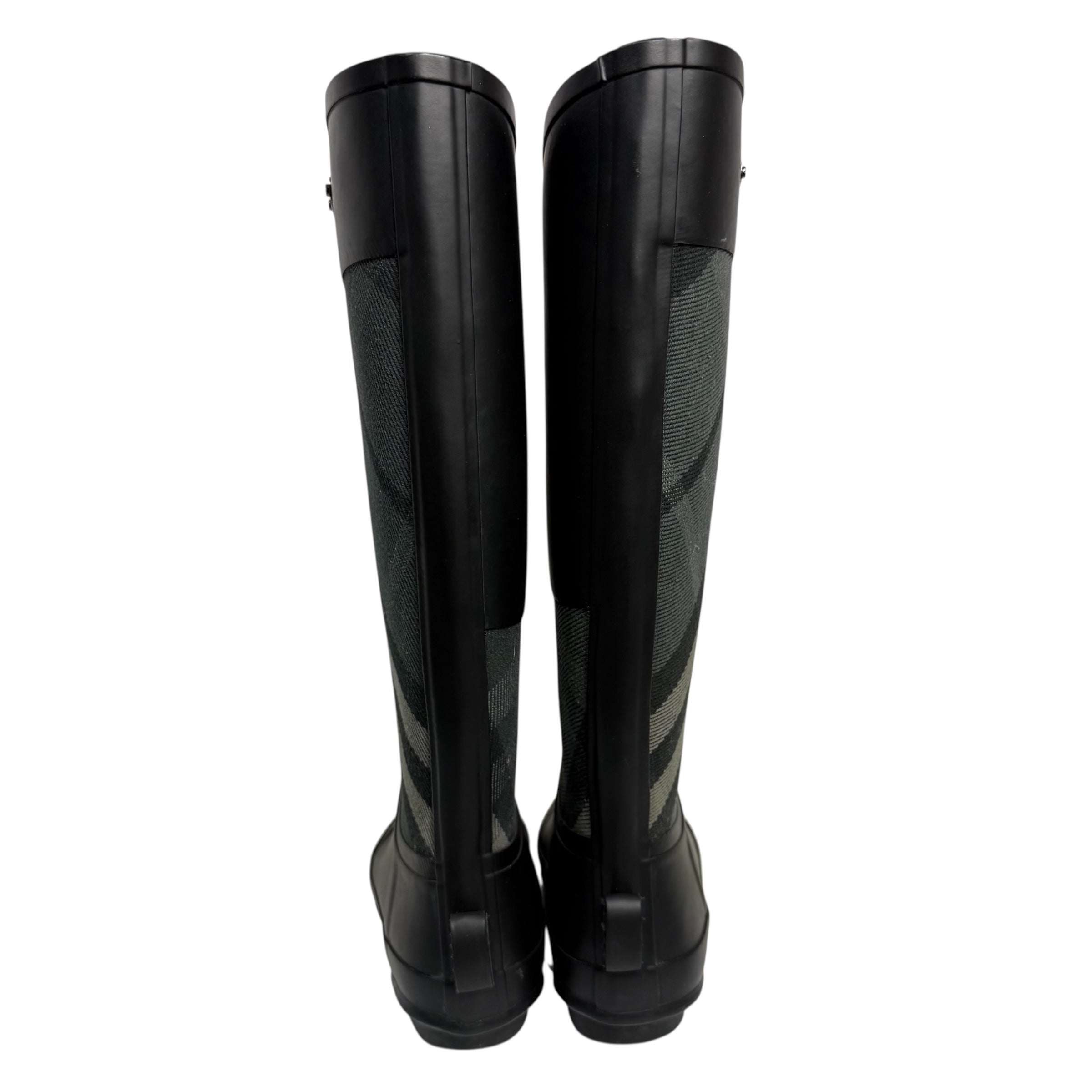 burberry black & gray clemence rain boots