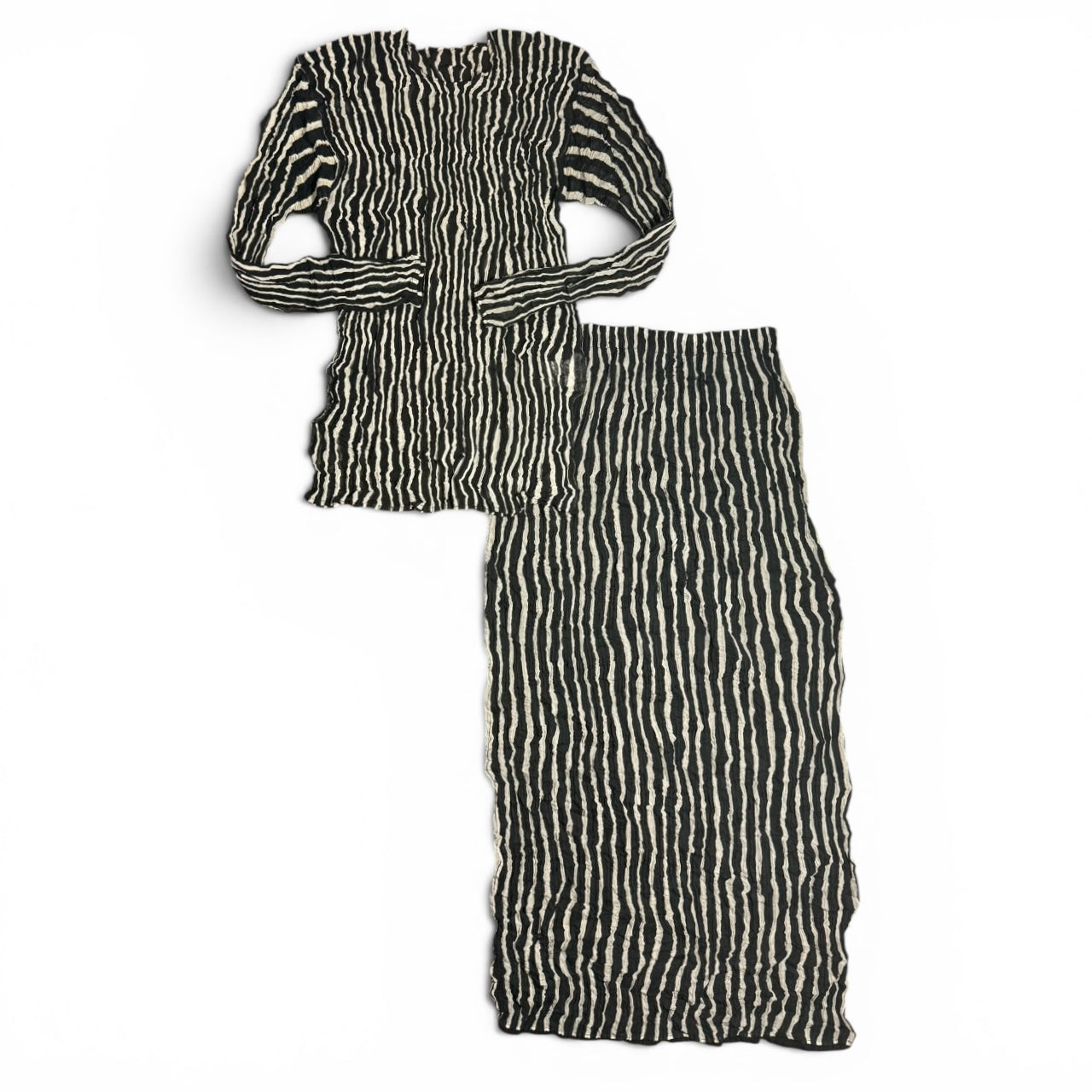 archival 1996 issey miyake mainline striped ripple pleated top + maxi skirt set