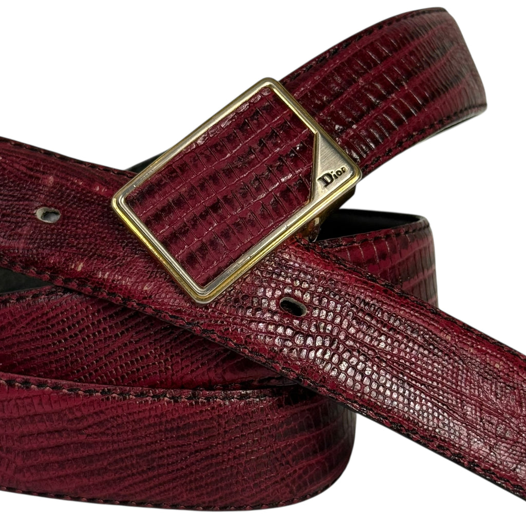 vintage christian dior burgundy lizard embossed leather belt