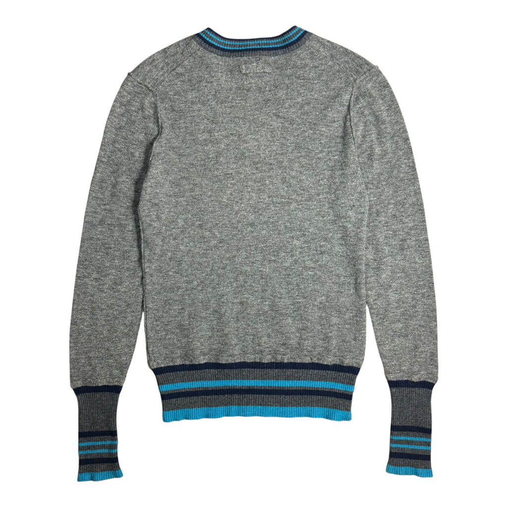 vintage 2000s dolce & gabbana grey v-neck sweater with blue striped trim