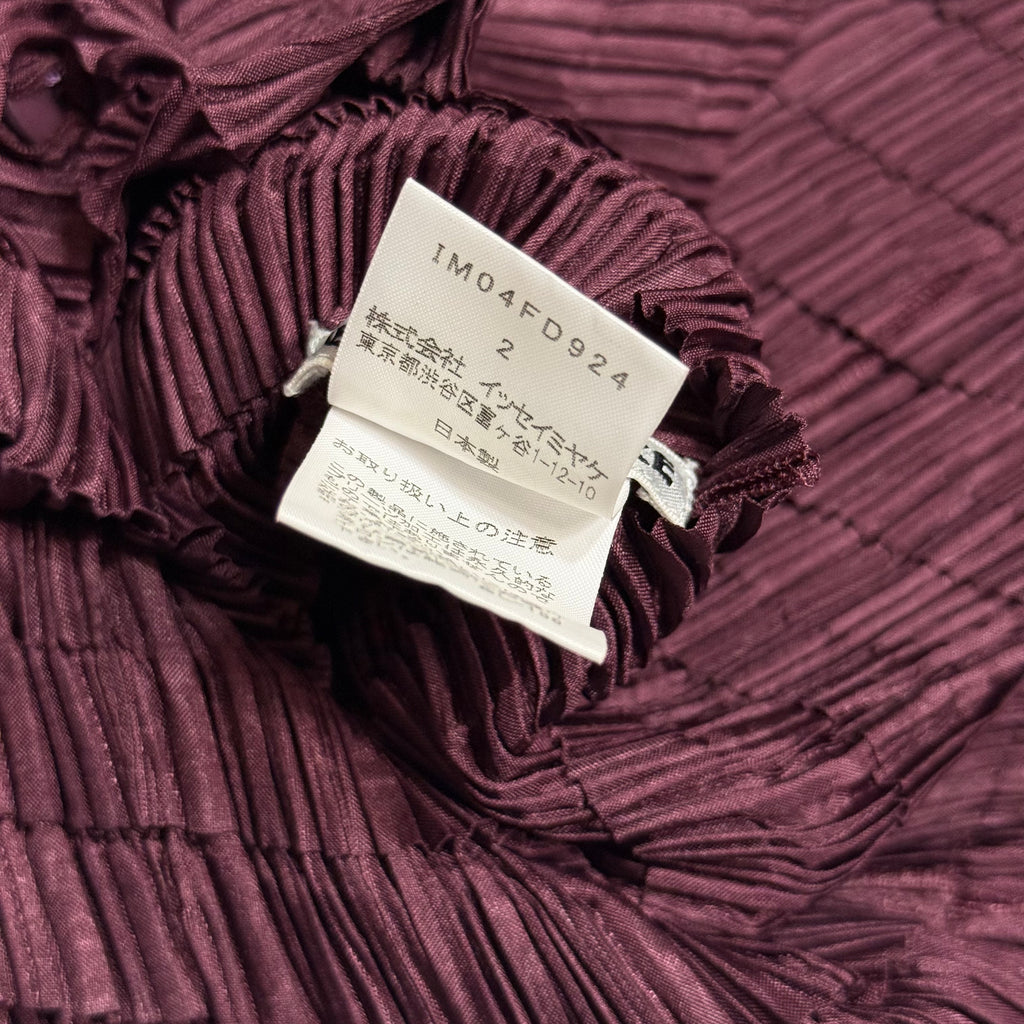 vintage issey miyake mainline sculptural accordion pleated top & skirt set in wine