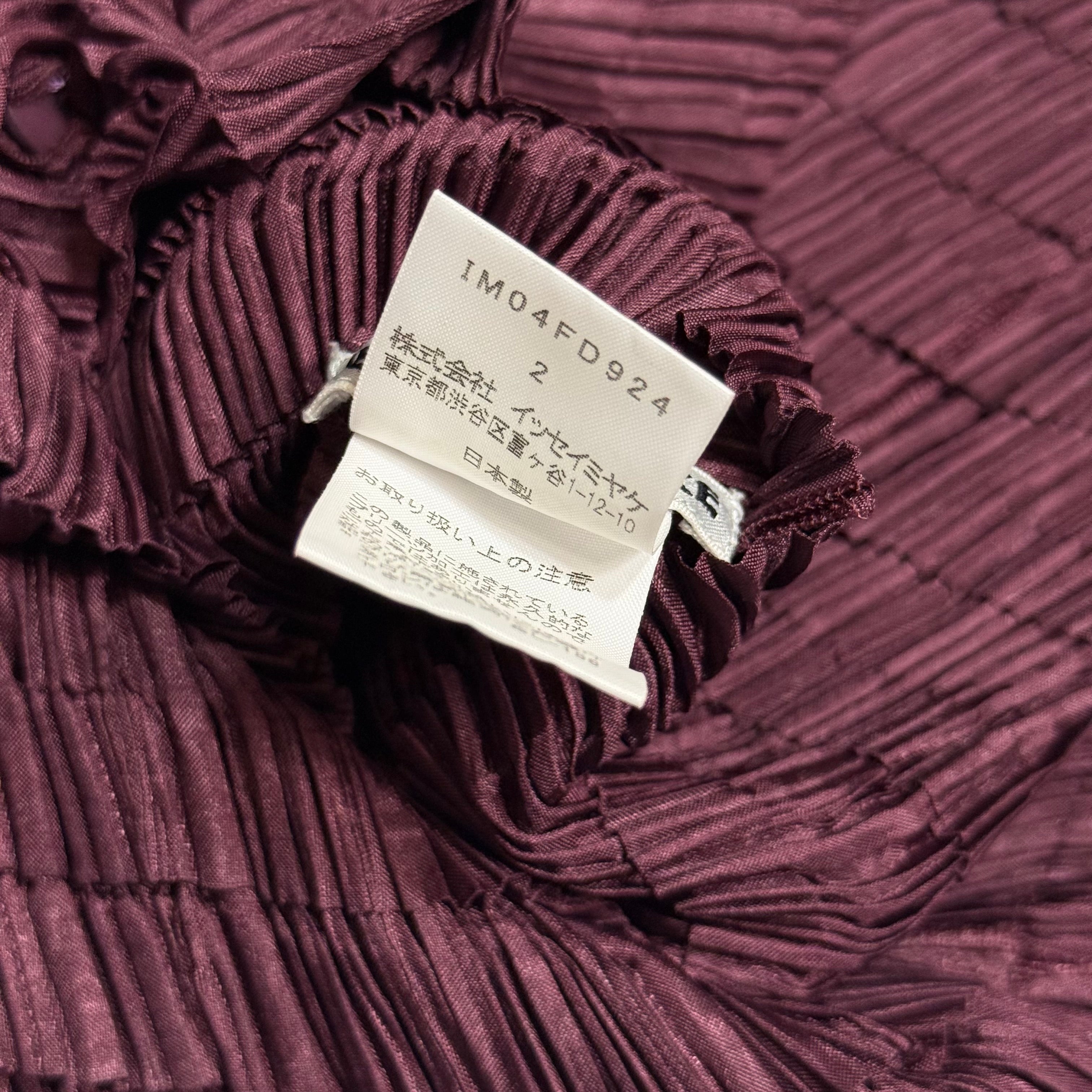 vintage issey miyake mainline sculptural accordion pleated top & skirt set in wine