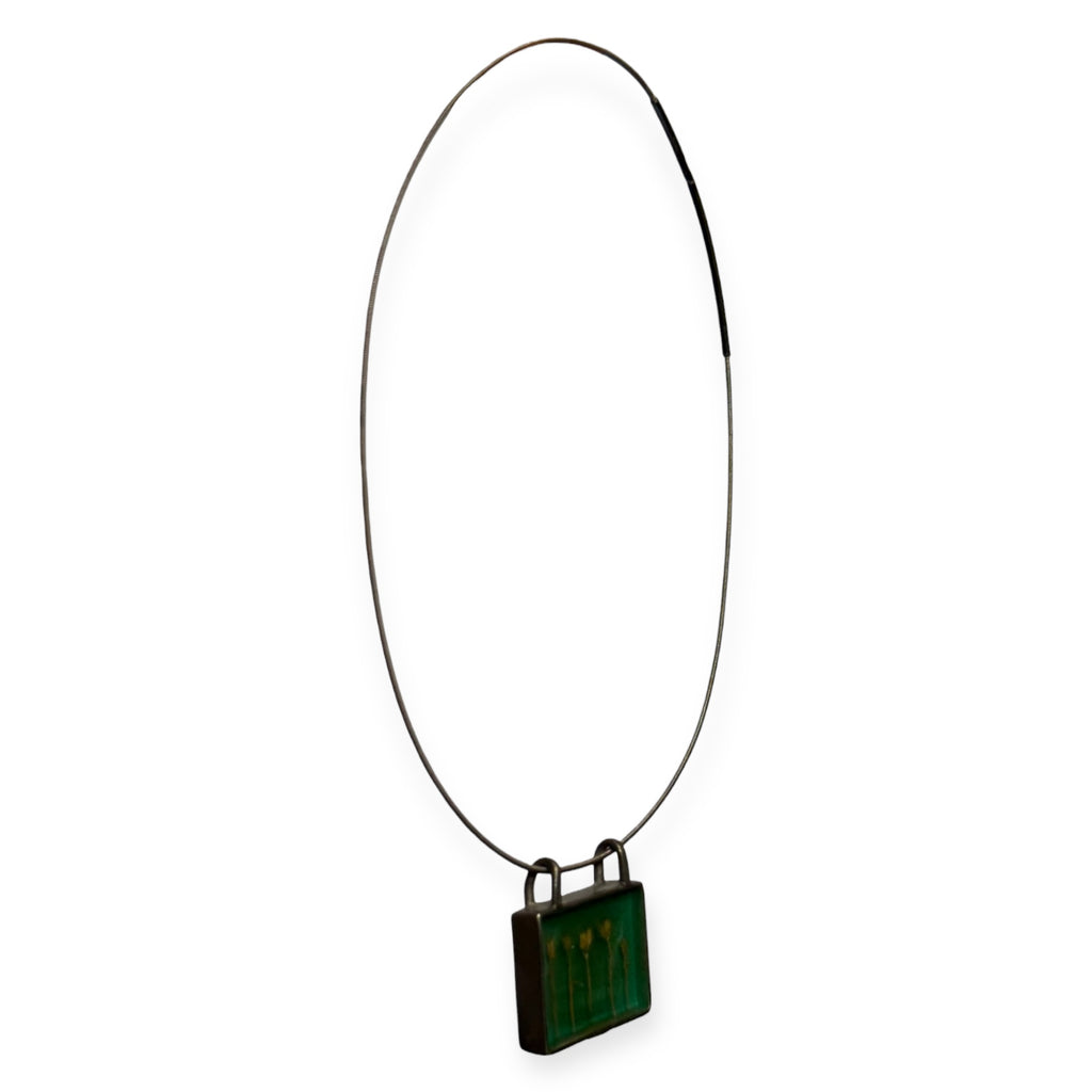 artisan made sterling silver pressed botanical “shadowbox” necklace