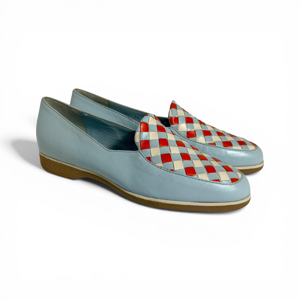 vintage bottega veneta tri-color harlequin leather loafers