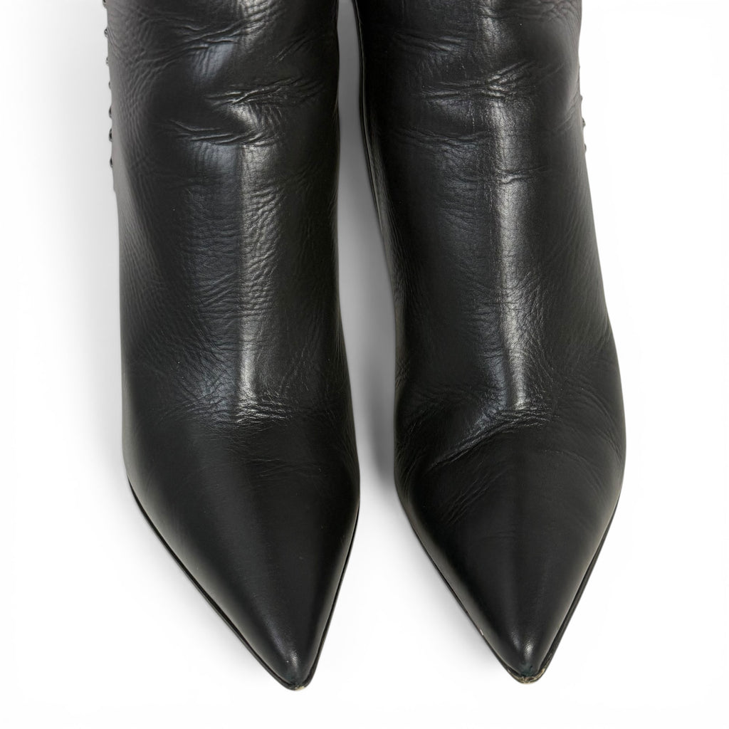 manolo blahnik takala black leather knee high boots with stitch detailing