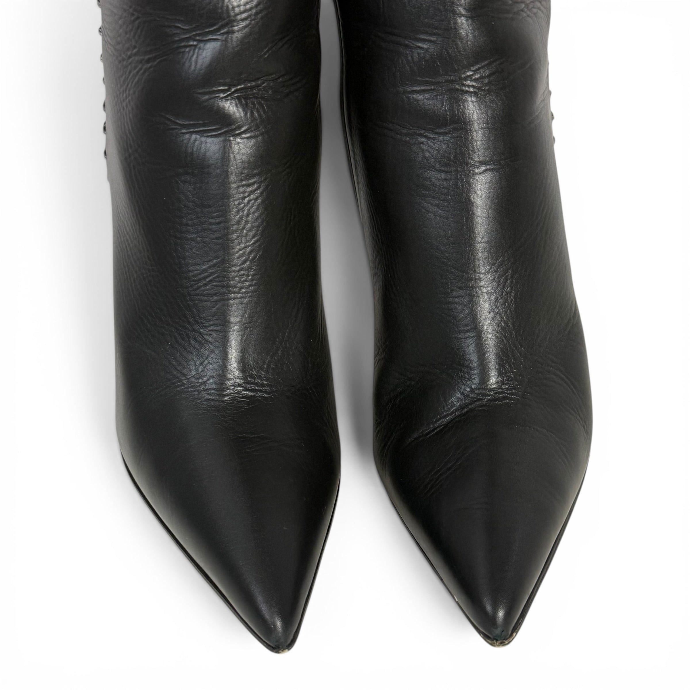 manolo blahnik takala black leather knee high boots with stitch detailing