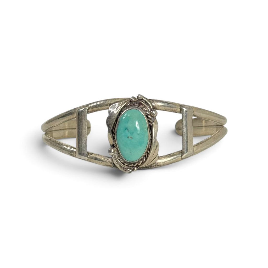 vintage sterling silver turquoise cabochon split shank cuff bracelet