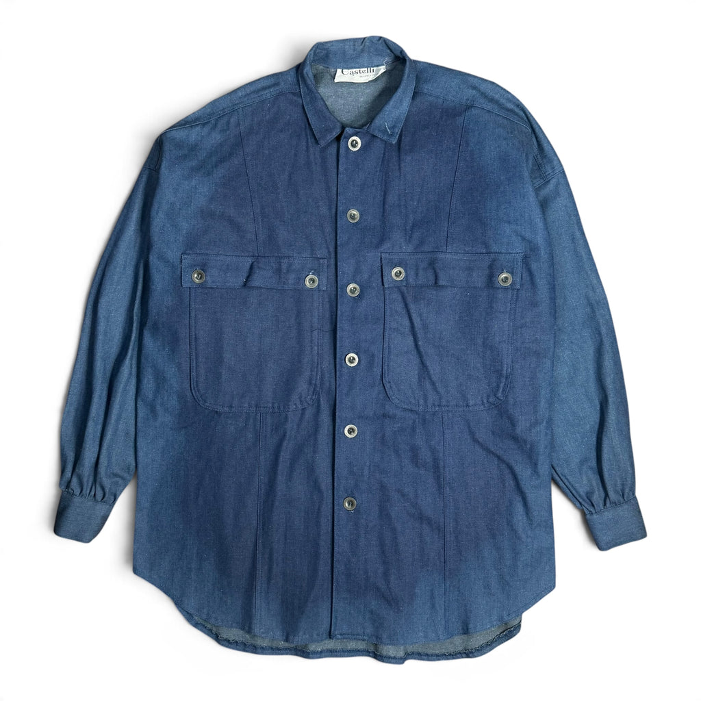 vintage 1980s castelli beverly hills french military style button up denim overshirt