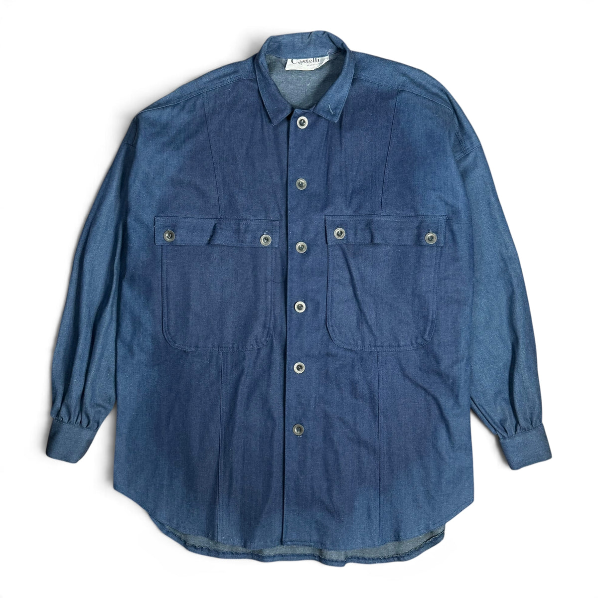 vintage 1980s castelli beverly hills french military style button up denim overshirt