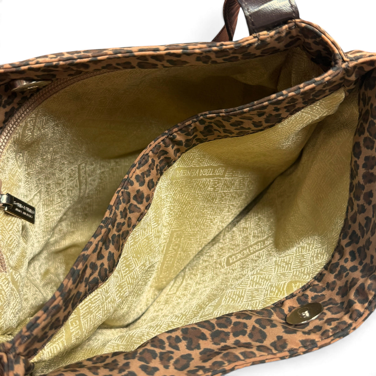 vintage bottega veneta leopard print canvas + leather shoulder bag