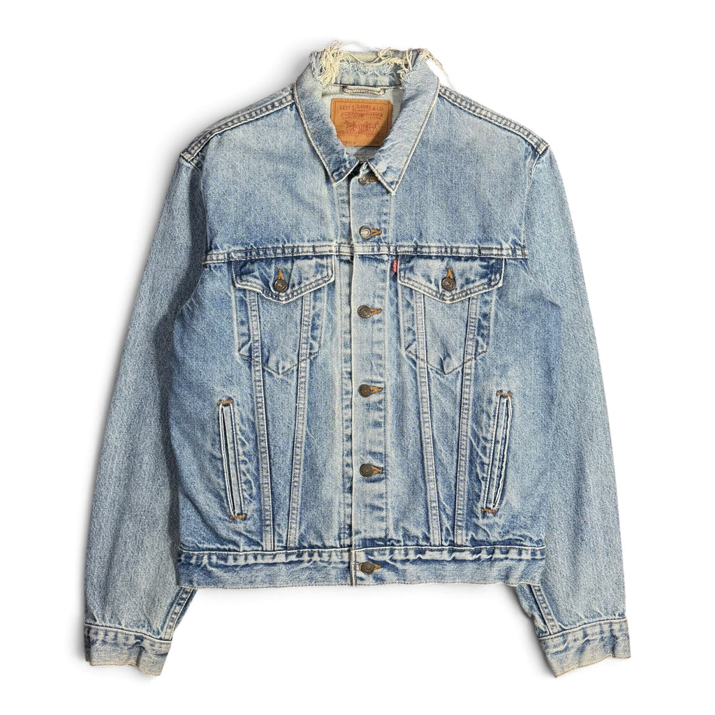 vintage 80s levis 71506 0216 usa made distressed light wash denim trucker jacket