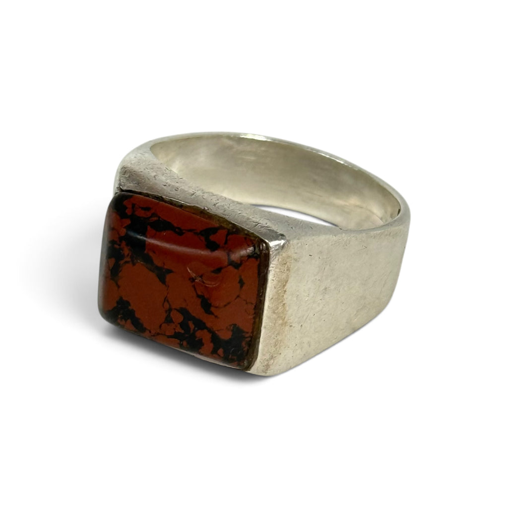 vintage mexican 925 sterling silver mahogany obsidian signet ring