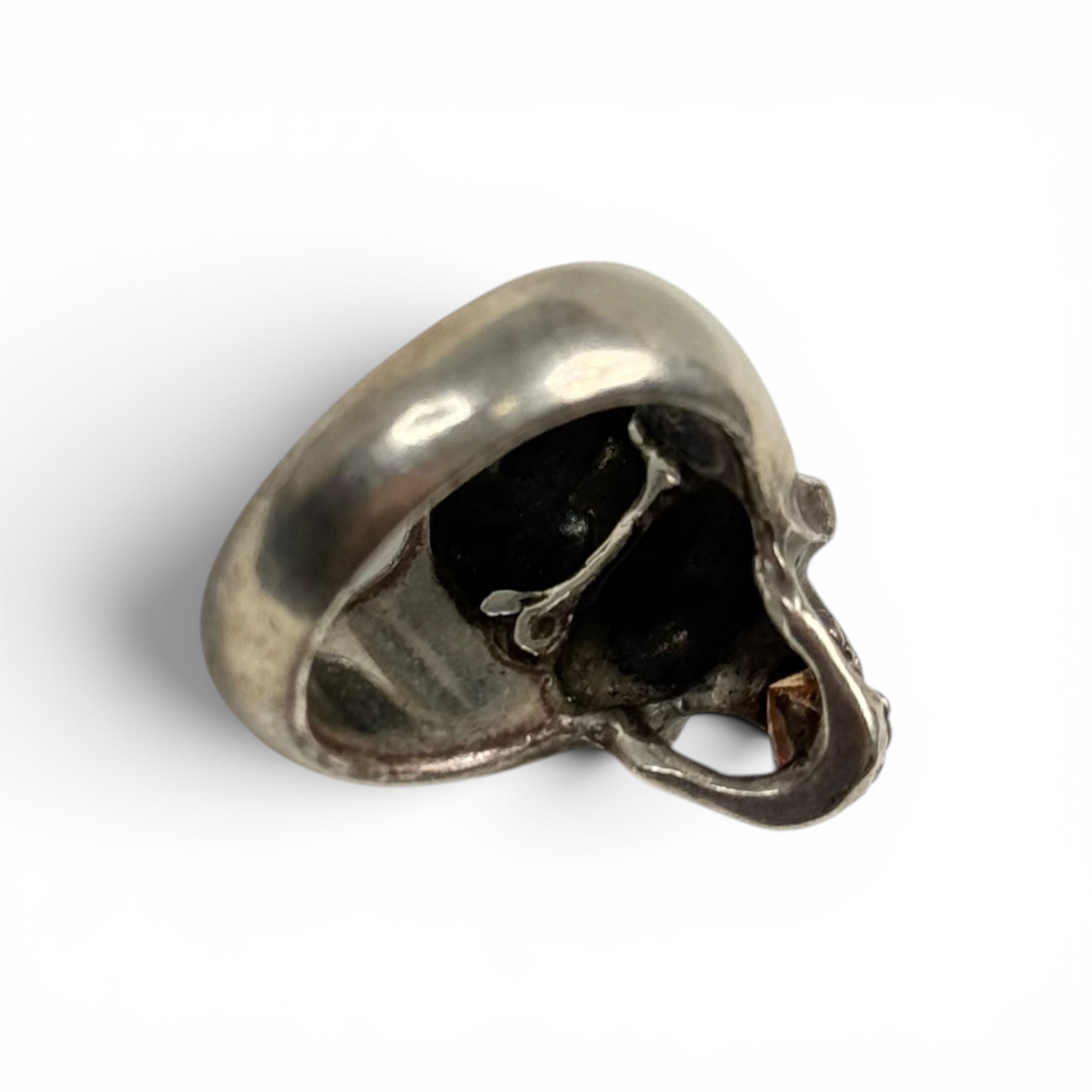 japanese heavy silver skull ring with citrine set stone