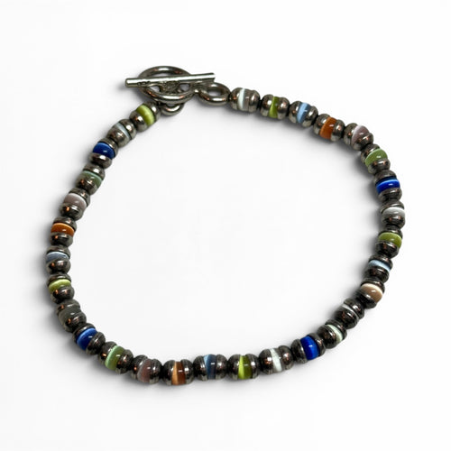 925 sterling silver multicolor cat’s eye beaded toggle bracelet