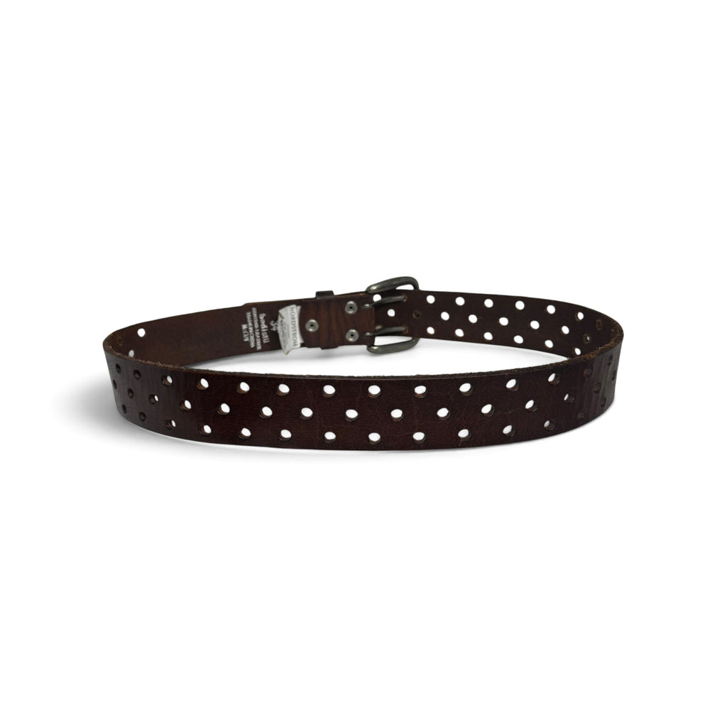 bed stu mccoy dark brown distressed leather perforated double prong belt