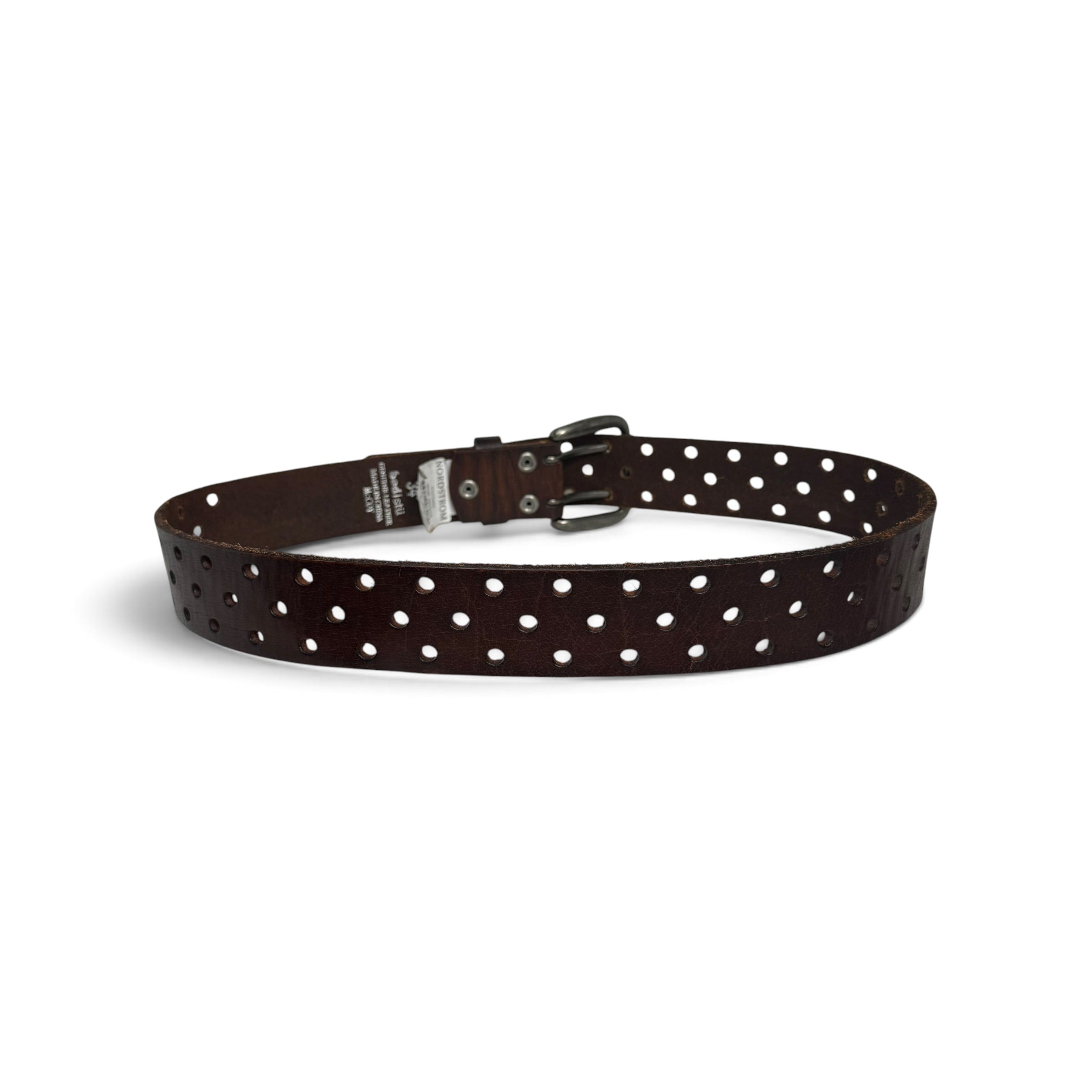 bed stu mccoy dark brown distressed leather perforated double prong belt
