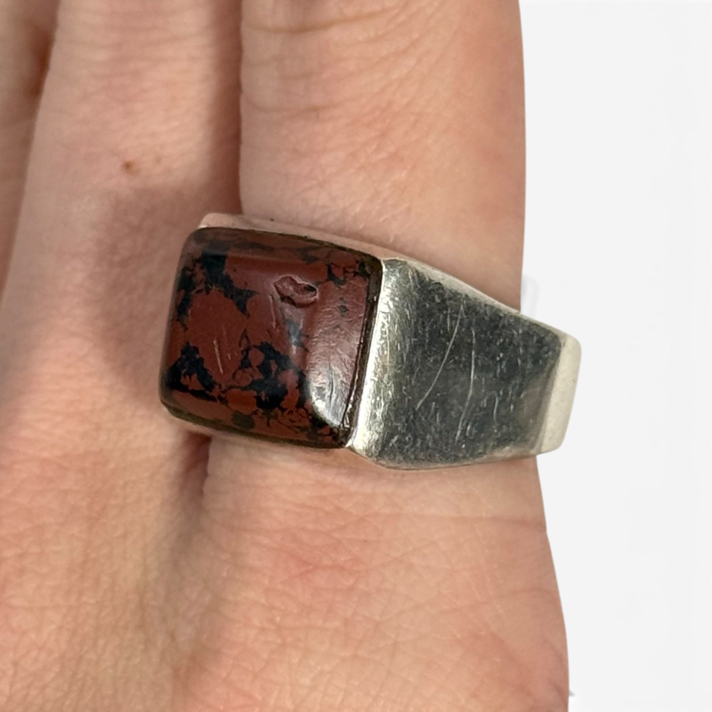 vintage mexican 925 sterling silver mahogany obsidian signet ring