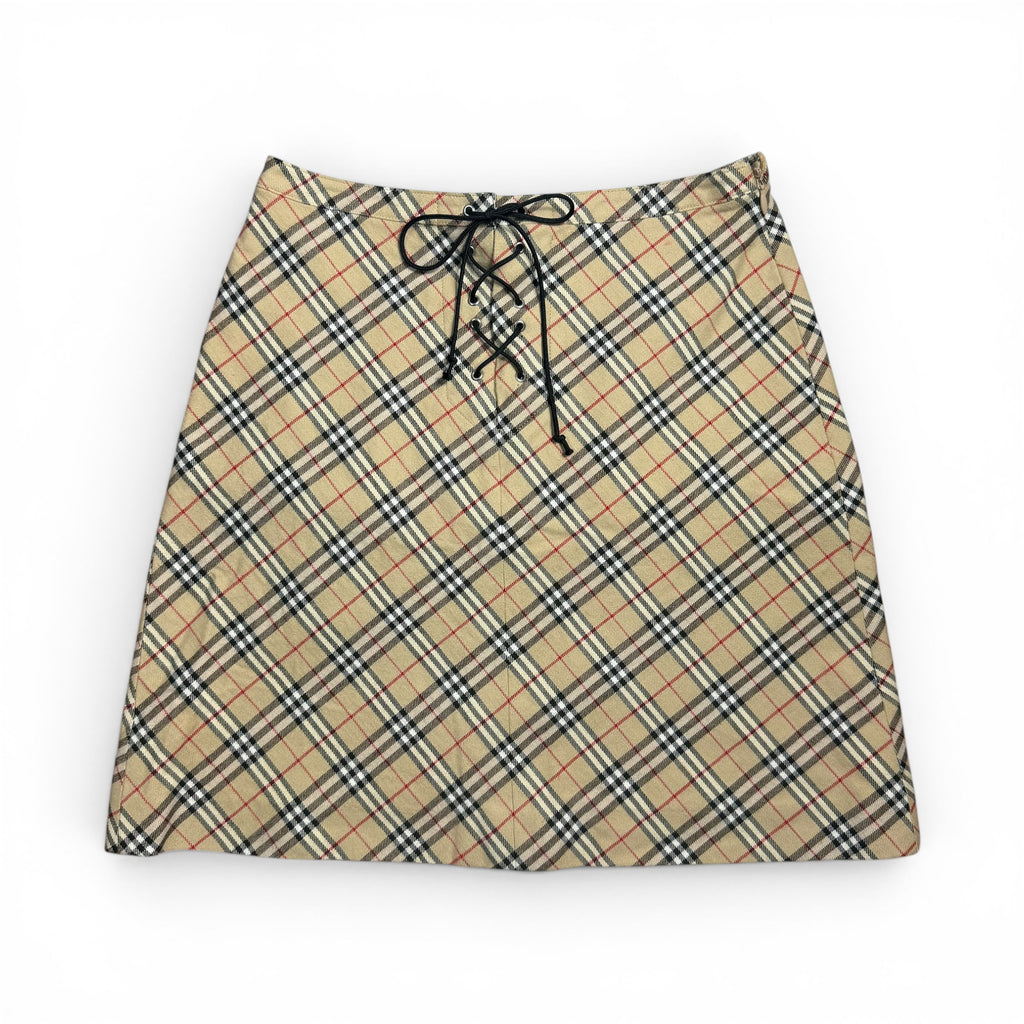 vintage burberry blue label nova check lace up mini skirt