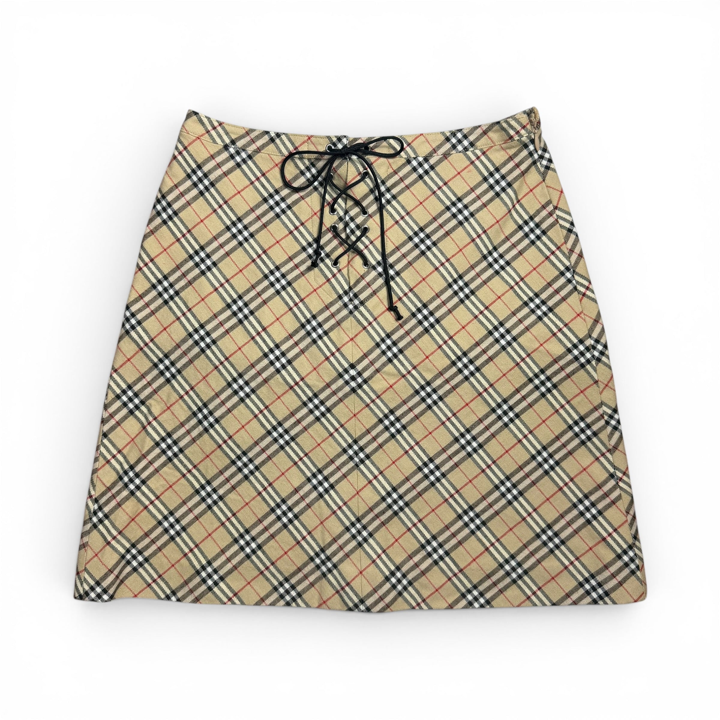 vintage burberry blue label nova check lace up mini skirt